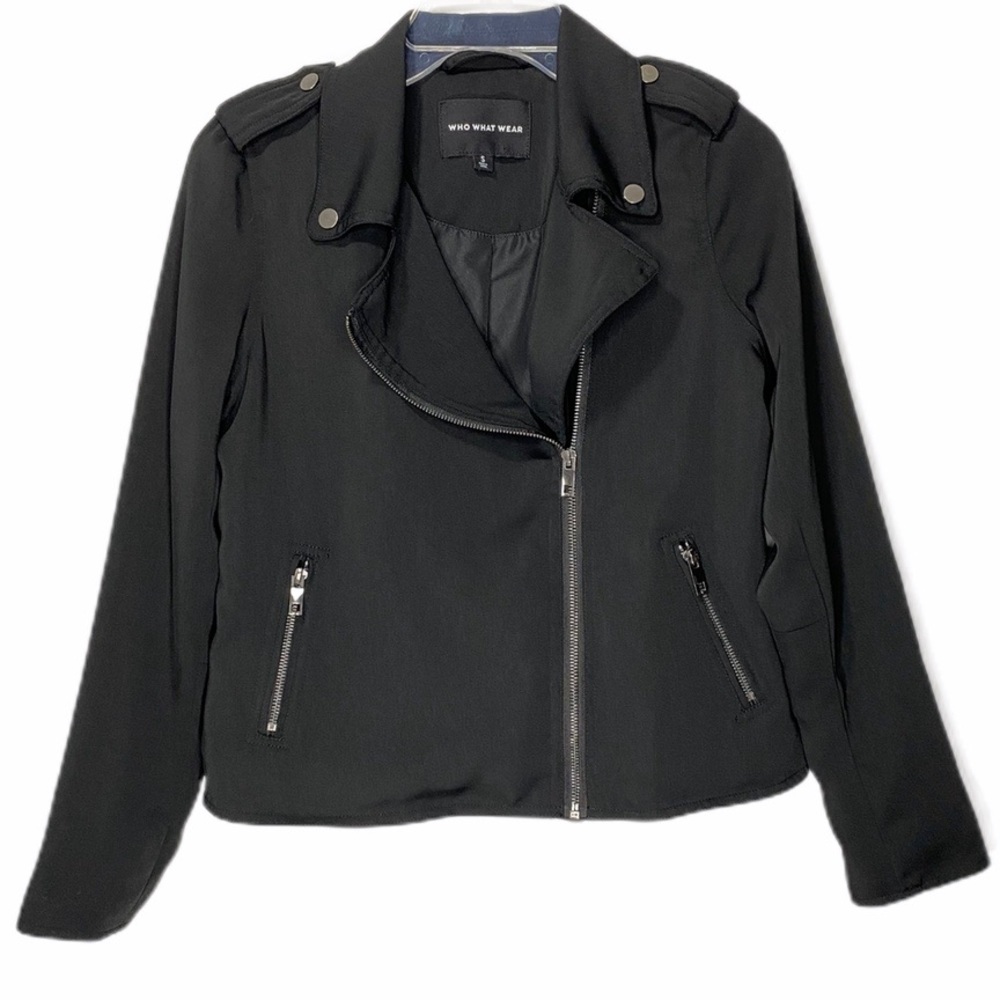 Who What Wear Black Moto Zip/Button Jacket, Small